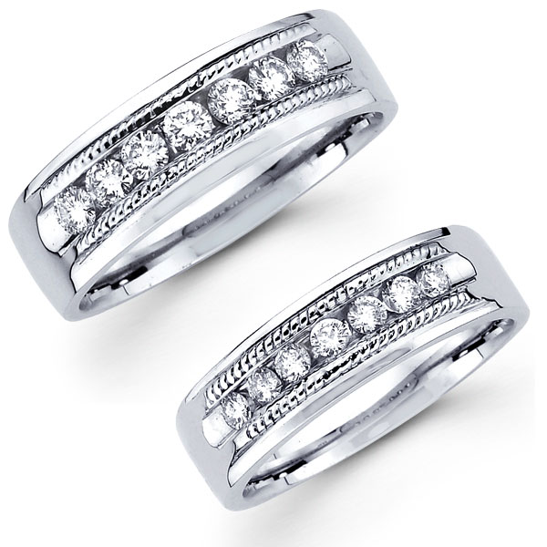 Rope Edge 14K Diamond His Hers Ring Set