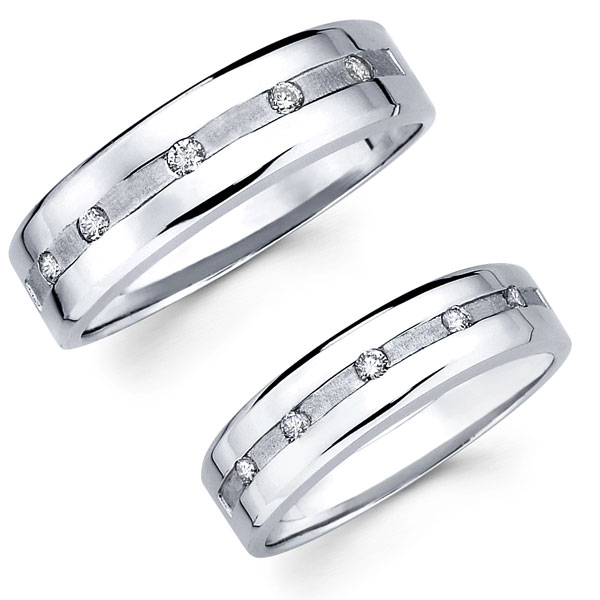 Polished Satin 14K White Gold Diamond Wedding Set