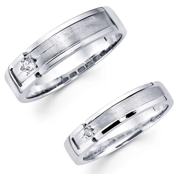 14K White Gold Unique Star Design Matching Wedding Bands