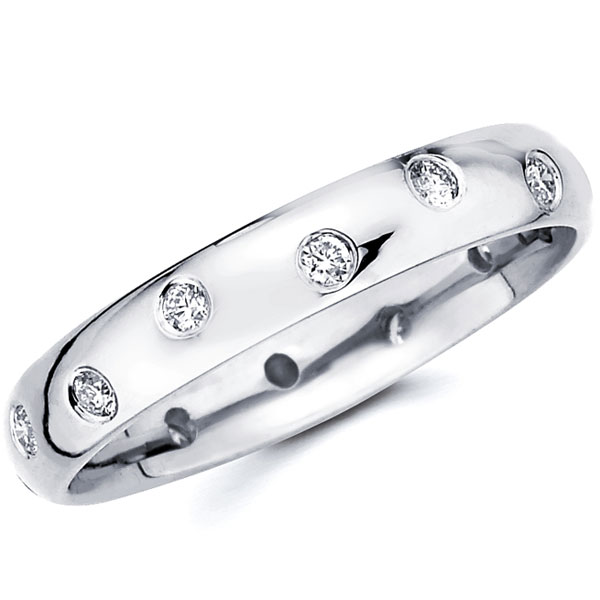 Stagger Bezel Set 14K White Gold Diamond Wedding Band 0.27-0.31 ctw