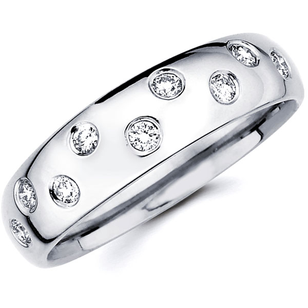 Stagger Diamond Bezel Set 14K White Gold Wedding Band