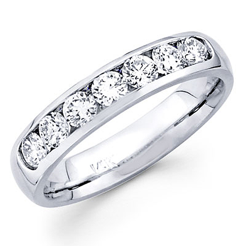 14K White Gold 0.72ctw Seven Diamond Wedding Band