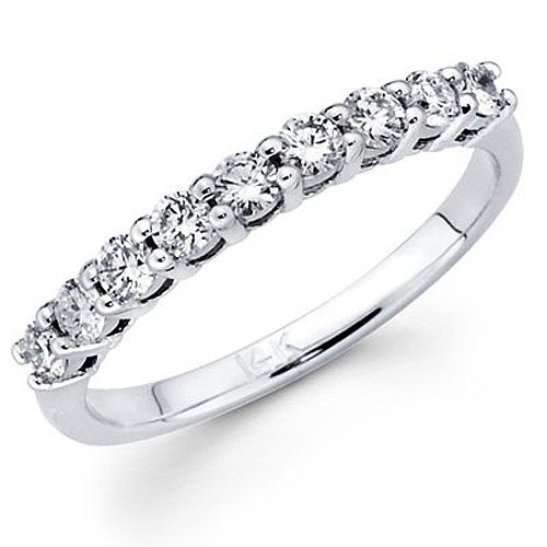 Nine Diamond Prong Set 14K White Gold Wedding Band
