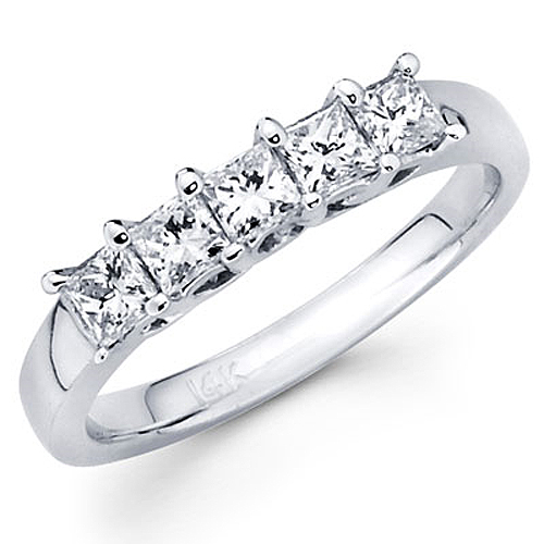 14K White Gold 5 Stone 0.52ctw Princess Cut Diamond Wedding Band