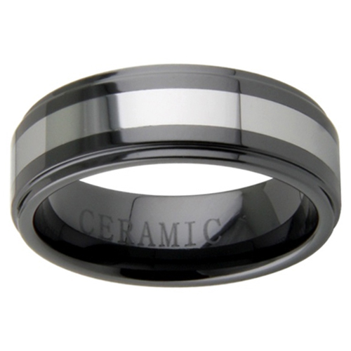 8mm Black Ceramic Tungsten Inlay Step Down Wedding Band