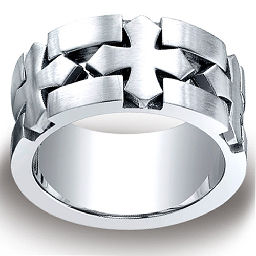 Cobaltchrome? 10mm Comfort-Fit Satin-Finished Celtic Cross Design Ring