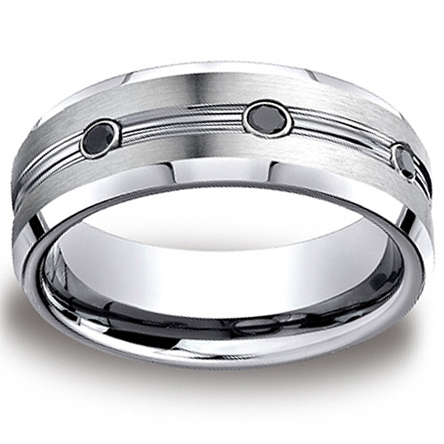 Cobaltchrome? 7.5mm Comfort-Fit 3-Stone Black Diamond Design Ring .20ct