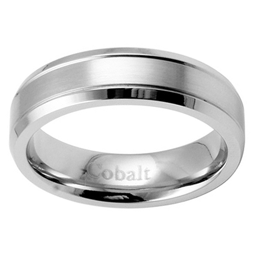 6mm Cobalt Brushed Polished Designer Wedding Band