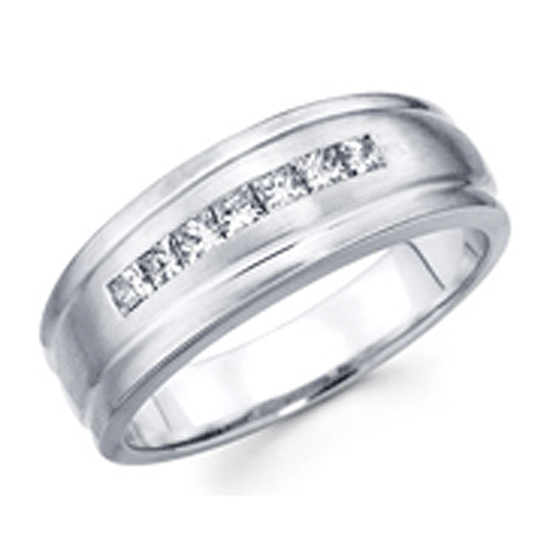 14K White Gold Princess Cut Channel Set Mens Ring