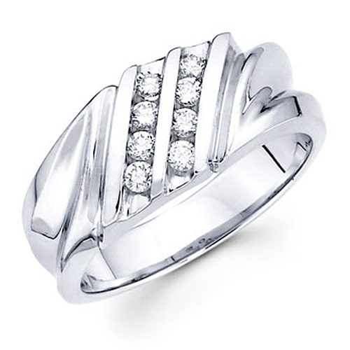14K White Gold Round Diamond Channel Set Mens Ring
