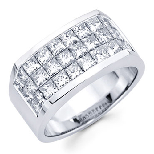 14K White Gold 4.20ctw Invisible Set Princess Cut Mens Ring