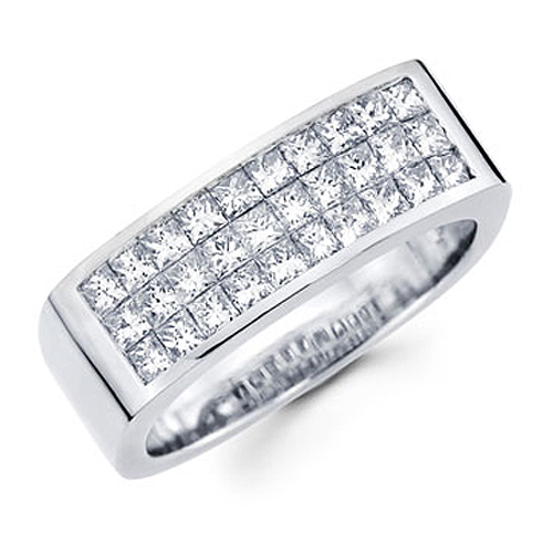 14K White Gold 1.70ctw Invisible Set Princess Cut Mens Ring