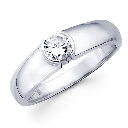 14K White Gold Round Diamond Solitaire Ring