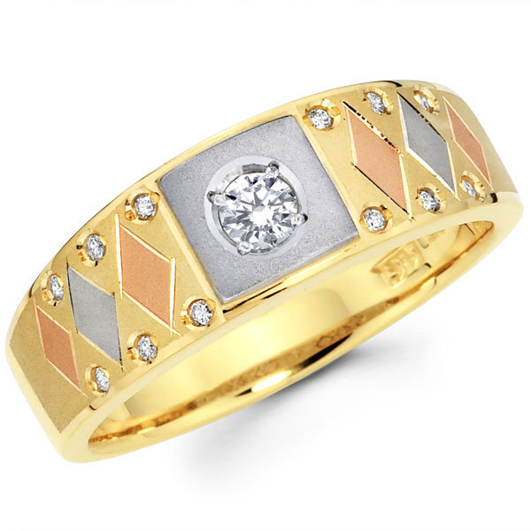 Tri Color 14K Gold Diamond Wedding Band