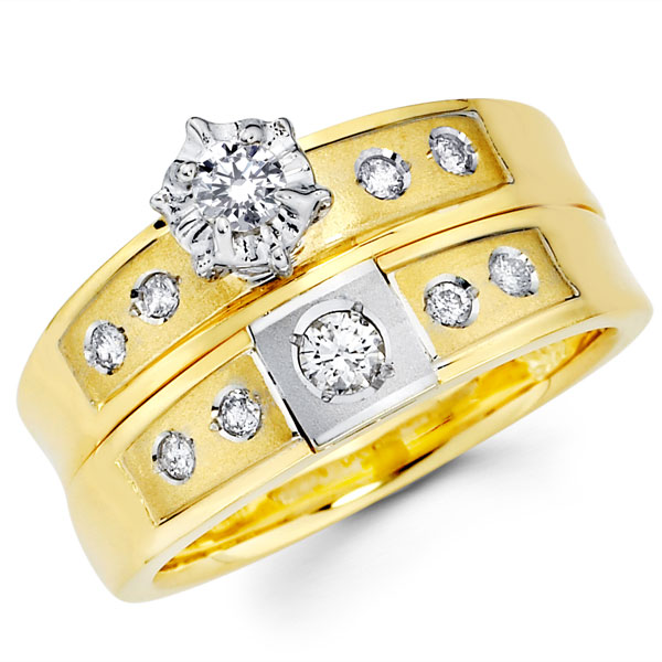 Two Tone 14K Gold Round Diamond Bridal Wedding Set