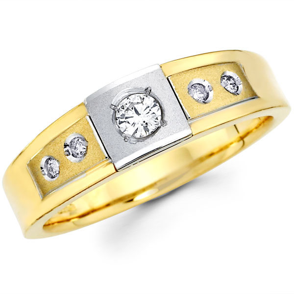 Two Tone 14K Gold Round Diamond Mens Wedding Band