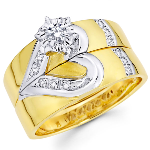 Curve Design 14K Two Tone Wedding Band Engagement Ring Set