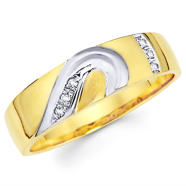 Curve Design 14K Two Tone Mens Wedding Band
