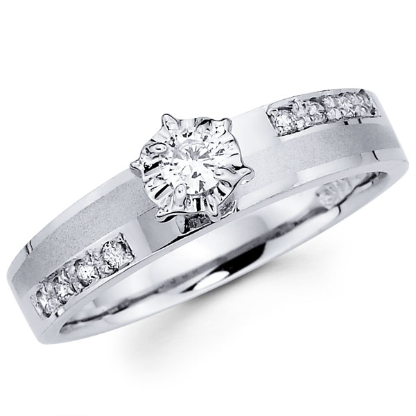 14K White Gold Round Diamond Engagement Ring