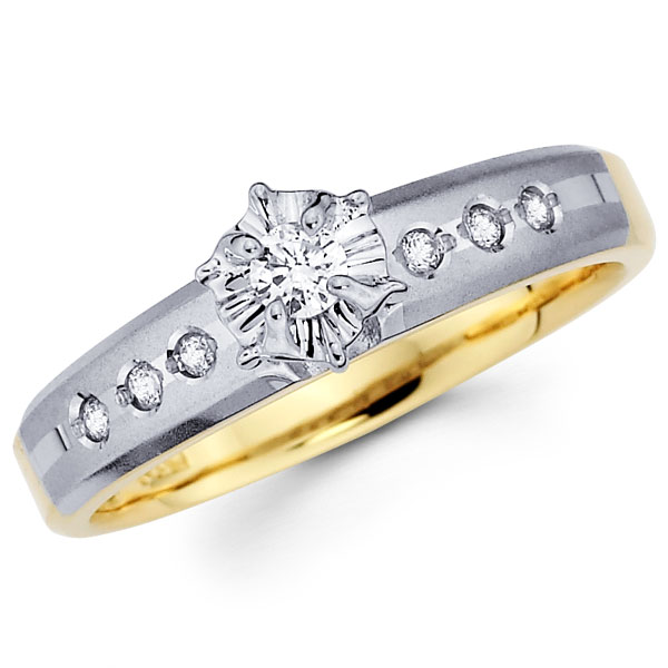 14K Bezel Prong Set Diamond Two Tone Engagement Ring