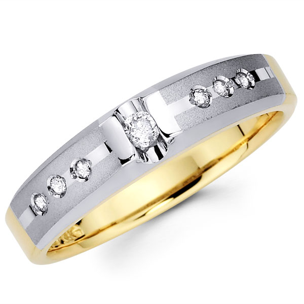 14K Bezel Channel Set Diamond Two Tone Gold Mens Ring
