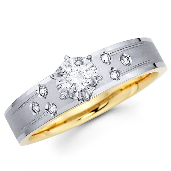 Textured 14K Two Tone Diamond Engagement Ring