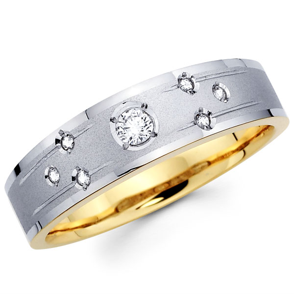 Textured 14K Two Tone Diamond Gents Wedding Ring