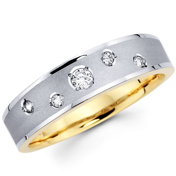 14K Two Tone Textured Diamond Womens Wedding Ring
