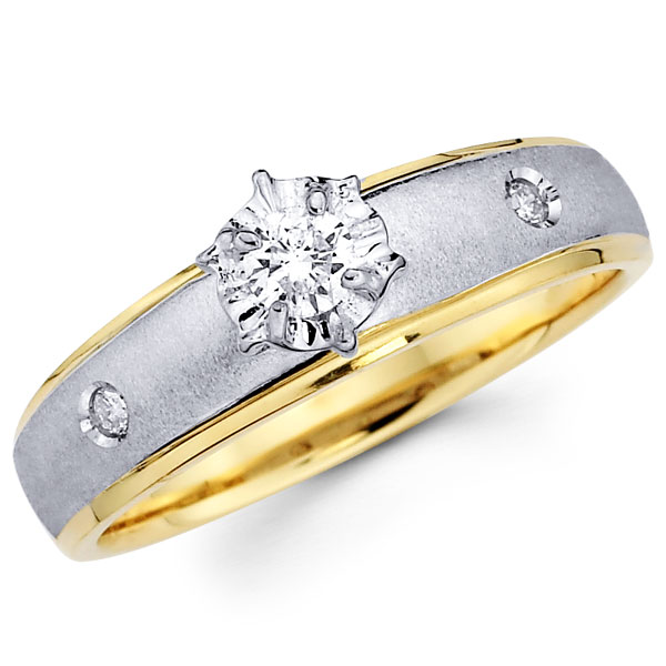 Bezel Set Round Diamond 14K Two Tone Gold Engagement Ring