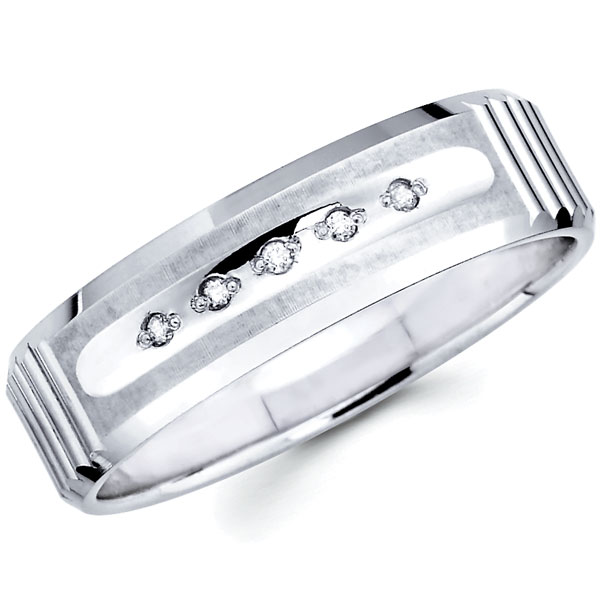 Diamond 14K White Gold Mens Wedding Band