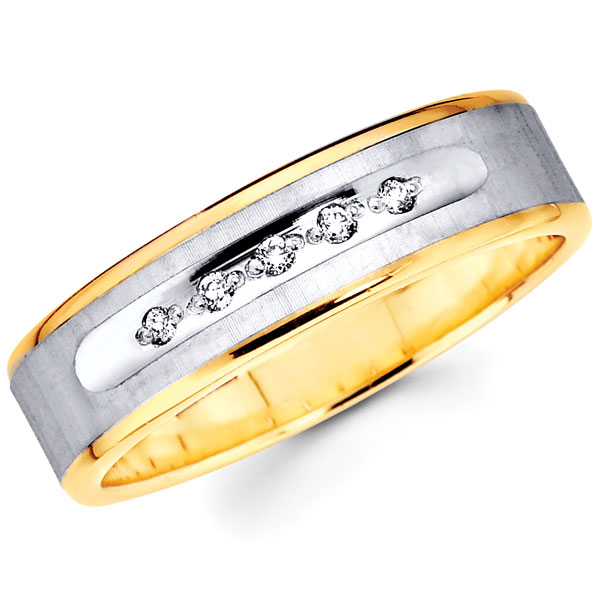 Two Tone Round Diamond 14K Wedding Band