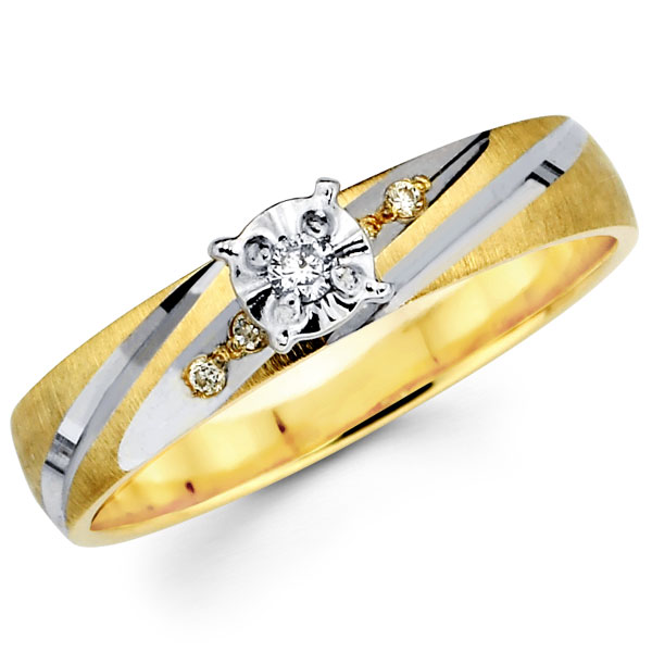 Striped Textured 14K Two Tone Gold Diamond Engagement Ring
