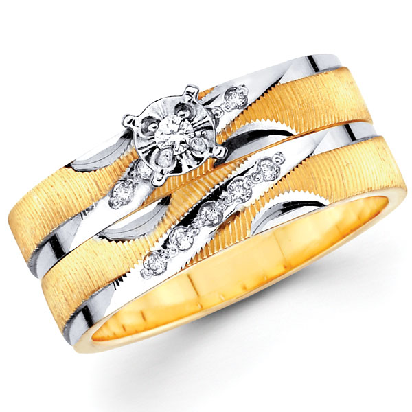 14K White  Yellow Gold Round Diamond Wedding Rings