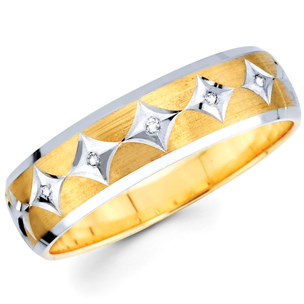 Mens 14K Diamond Shape Round Diamond Wedding Band