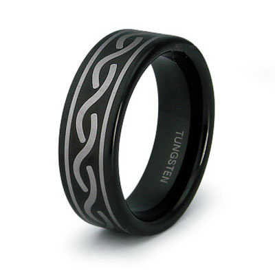 Black Tungsten Diamond Pattern Wedding Band