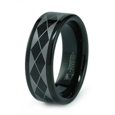 Black Diamond Wedding Bands on Diamond Pattern Black Tungsten Wedding Band