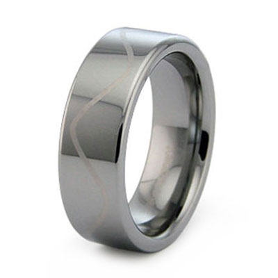 Flat Tungsten Carbide Laser Engraved Wave Ring