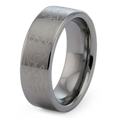 Tribal Laser Engraved Tungsten Wedding Band