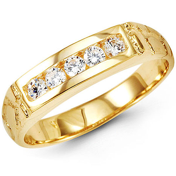 14k Yellow Gold Mens CZ Band