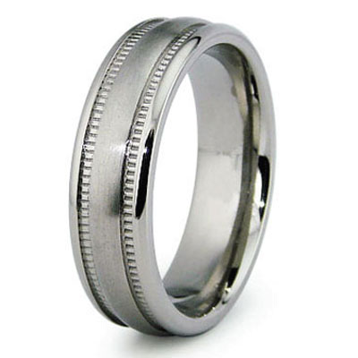 Satin High Polish Titanium Milgrain Wedding Ring