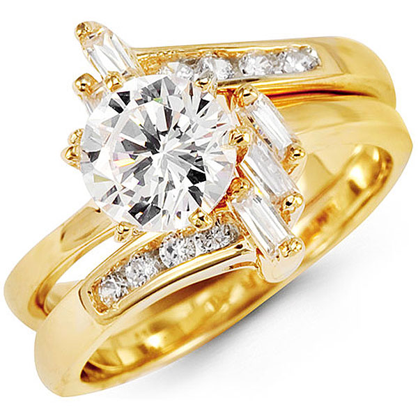 14K Fancy Round Baguette CZ Wedding Ring Set
