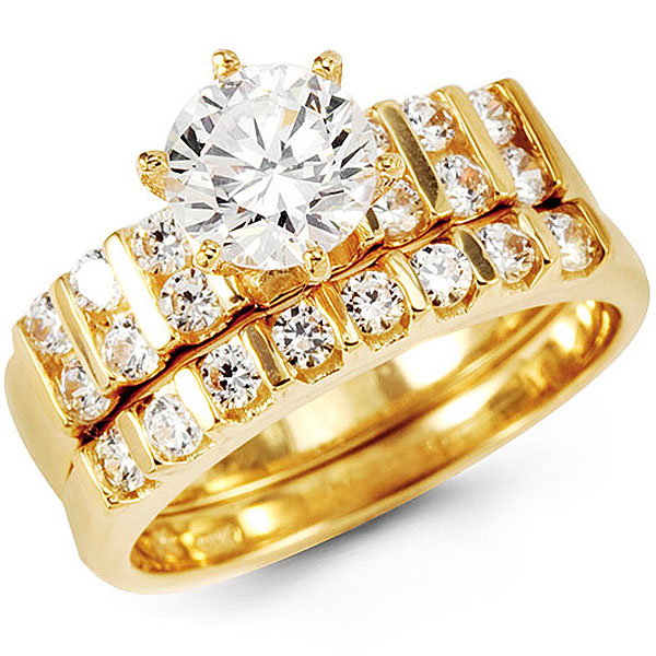 Round Channel Set 14k Yellow Gold CZ Wedding Ring Set