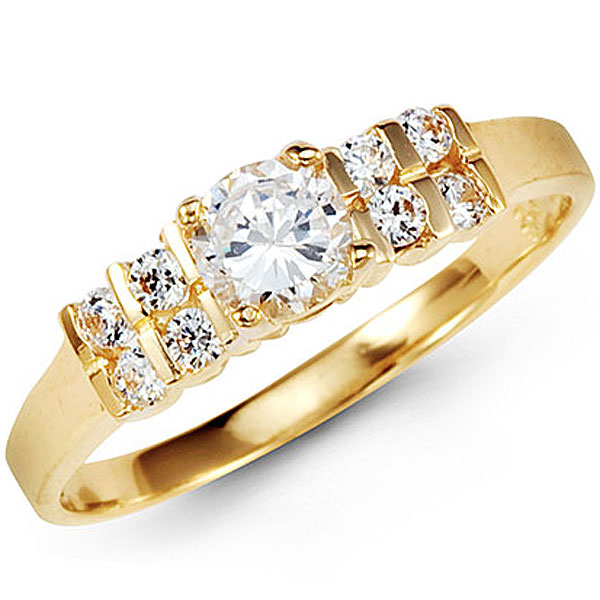 Round Cubic Zirconia Center 14K Gold Engagement Ring