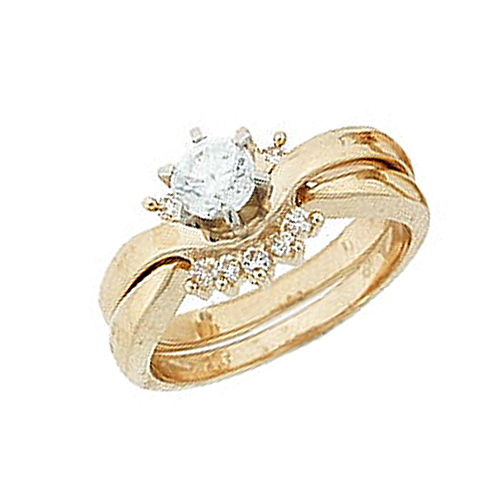 14k Yellow Gold CZ Wedding Ring Set