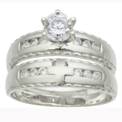 Ladies White Gold CZ Wedding Ring Set