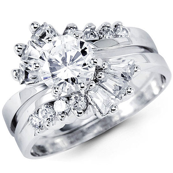 Round CZ 14k White Gold Wedding Ring Set