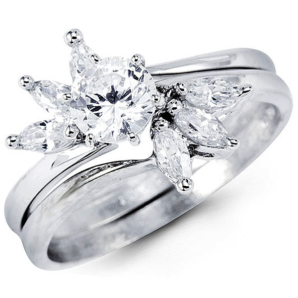 Wedding Rings on 14k White Gold Round Marquise Cz Wedding Ring Set