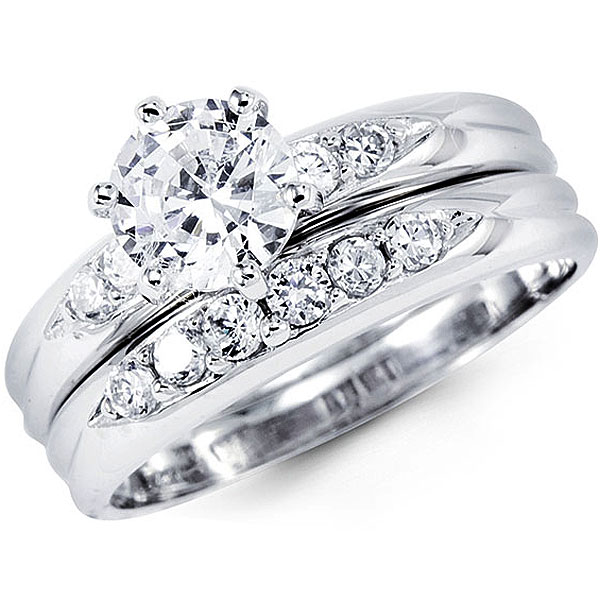 Mens Cubic Zirconia Wedding Rings on 14k White Gold Round Cubic Zirconia Wedding Ring Set