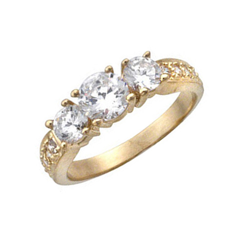 14k Yellow Gold Round Three Stone Engagement Ring