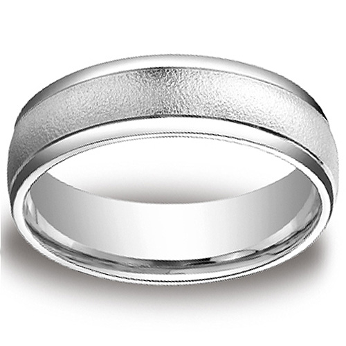 6mm 14k White Gold Wire Brush Comfort Fit Band